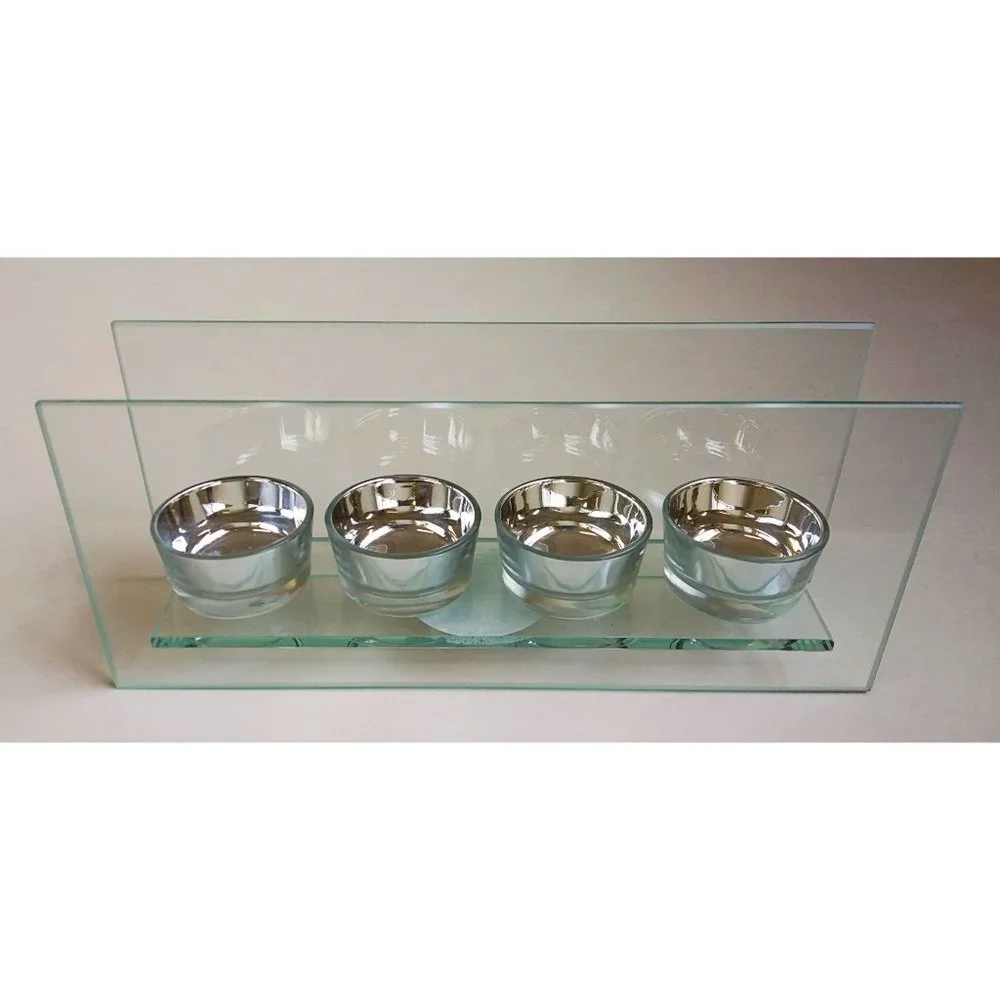 Silver & Glass 4 Tea Light Holder & FREE Honey Scented Tea lights